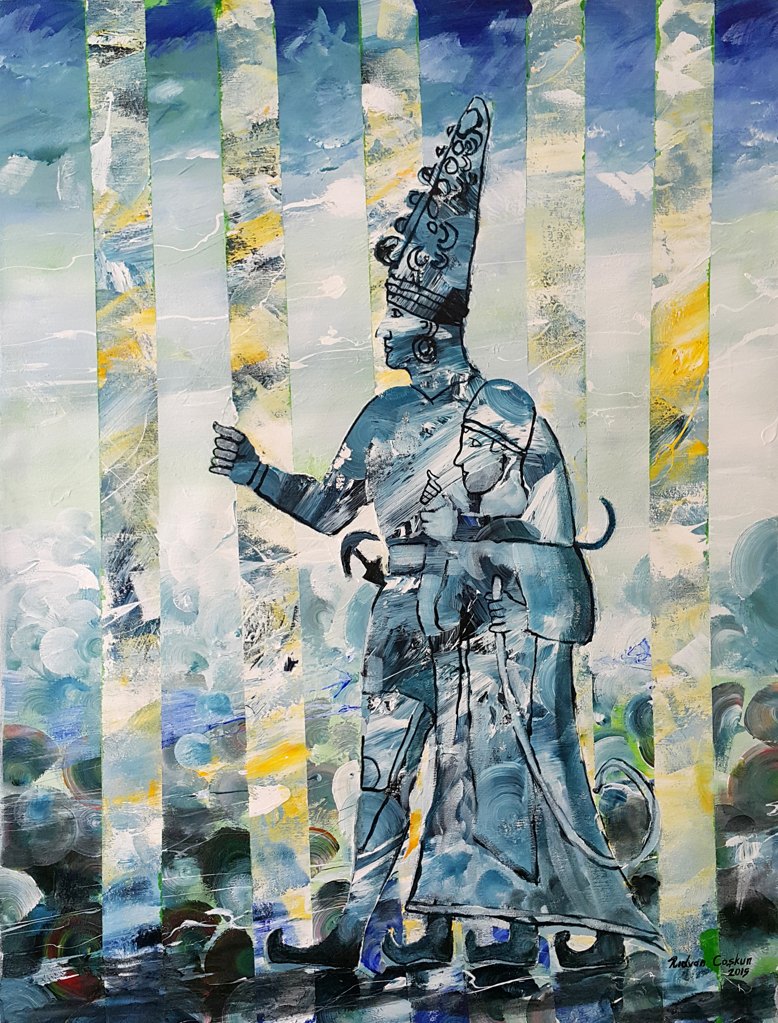 Tuval Üzerine Akrilik 'Çocuğuna Doğruyu Gösteren Bilge' 100x80 cm 2015